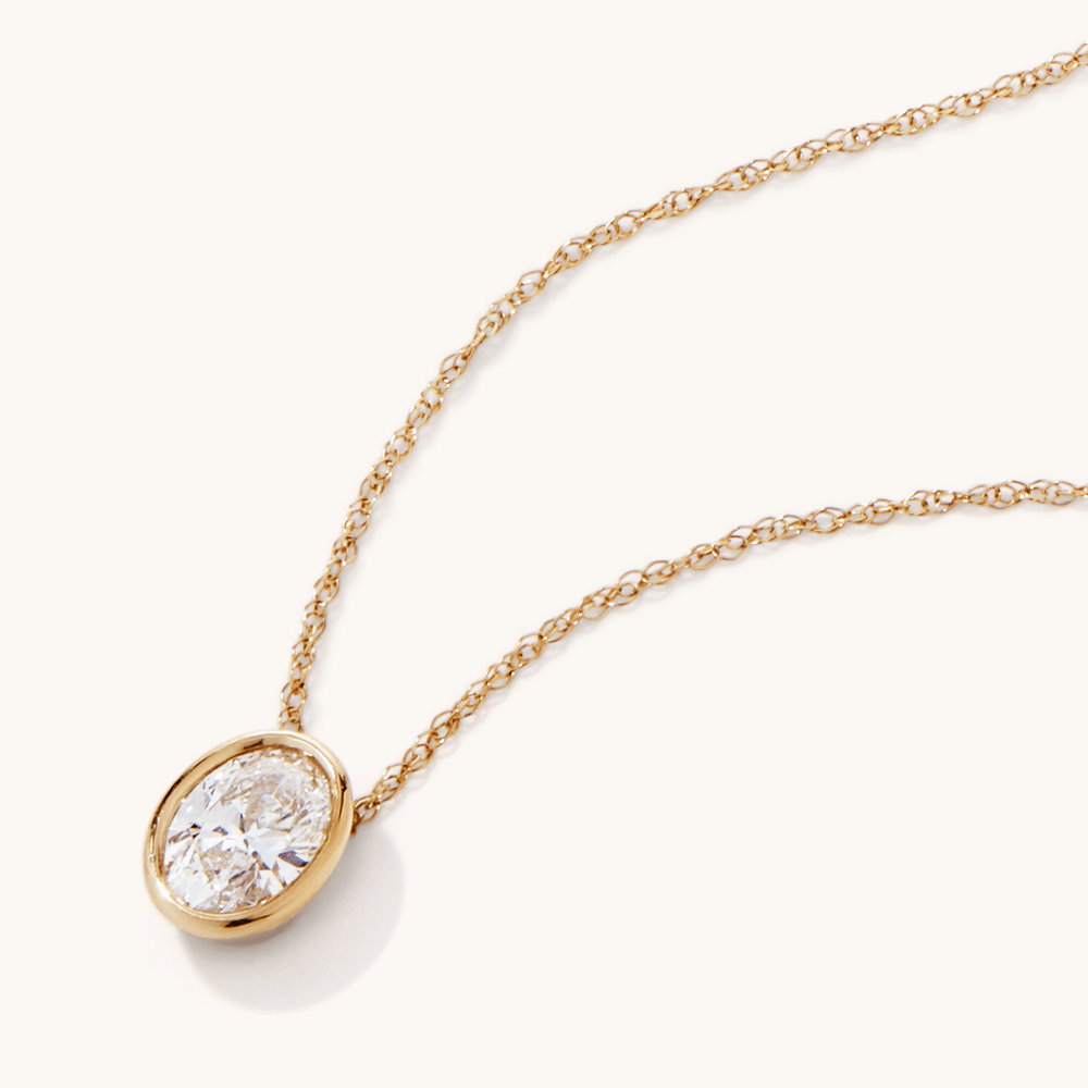 45cm Oval Cut Solitaire Necklace with 0.50ct of Laboratory-Grown Diamonds in 9kt Yellow Gold Pendants Bevilles 