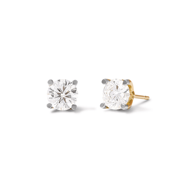 Solitaire Stud Earrings with 2.00tw of Laboratory-Grown Diamonds in 9kt Yellow Gold Earrings Bevilles 