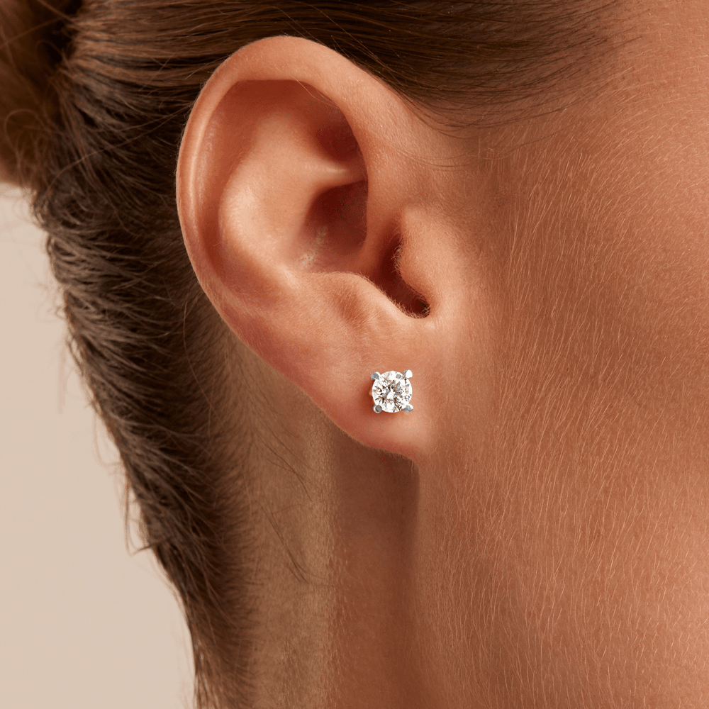 Solitaire Stud Earrings with 1.00tw of Laboratory-Grown Diamonds in 9kt White Gold Earrings Bevilles 