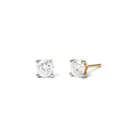 Solitaire Stud Earrings with 1.00tw of Laboratory-Grown Diamonds in 9kt Yellow Gold and Rhodium Earrings Bevilles 