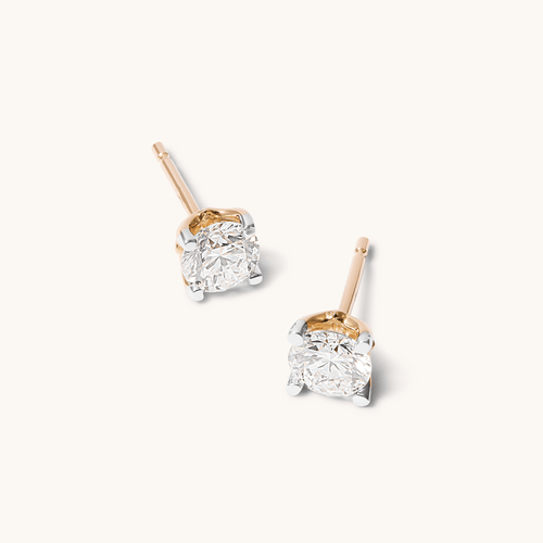 Solitaire Stud Earrings with 1.00tw of Laboratory-Grown Diamonds in 9kt Yellow Gold and Rhodium Earrings Bevilles 