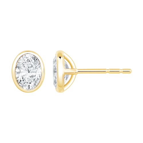 Oval Cut Solitaire Stud Earrings with 1.00ct of Laboratory Grown Diamonds in 9kt Yellow Gold Earrings Bevilles 