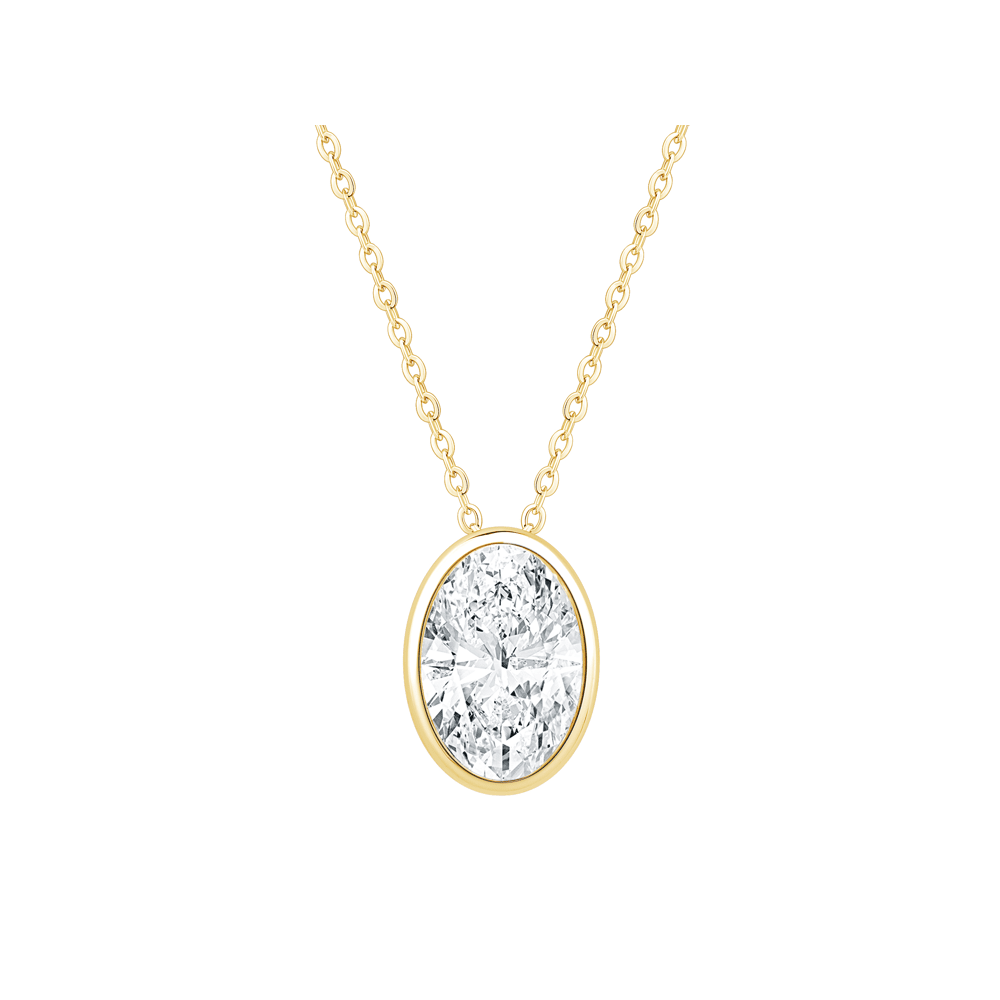 Oval Cut Solitaire Necklace with 1.00ct of Laboratory Grown Diamonds in 9kt Yellow Gold Necklaces Bevilles 