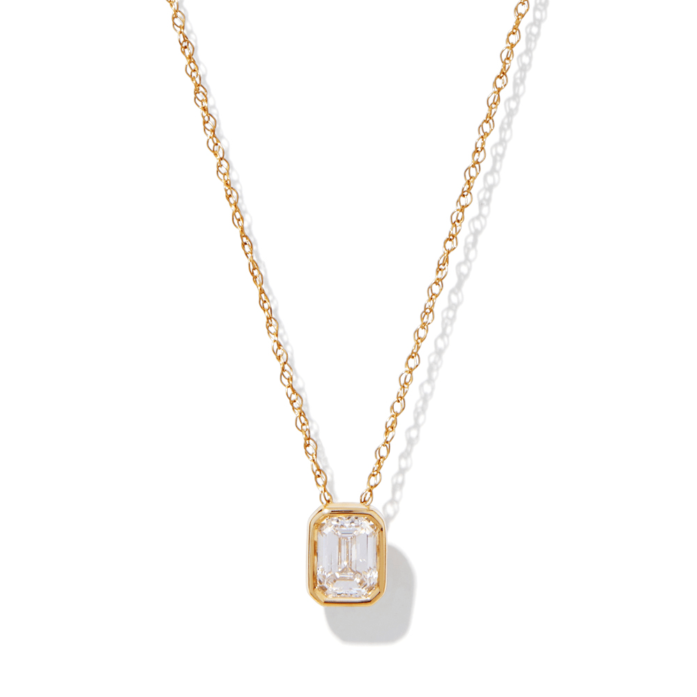 45cm Emerald Cut Solitaire Necklace with 0.50ct of Laboratory-Grown Diamonds in 9kt Yellow Gold Pendants Bevilles 