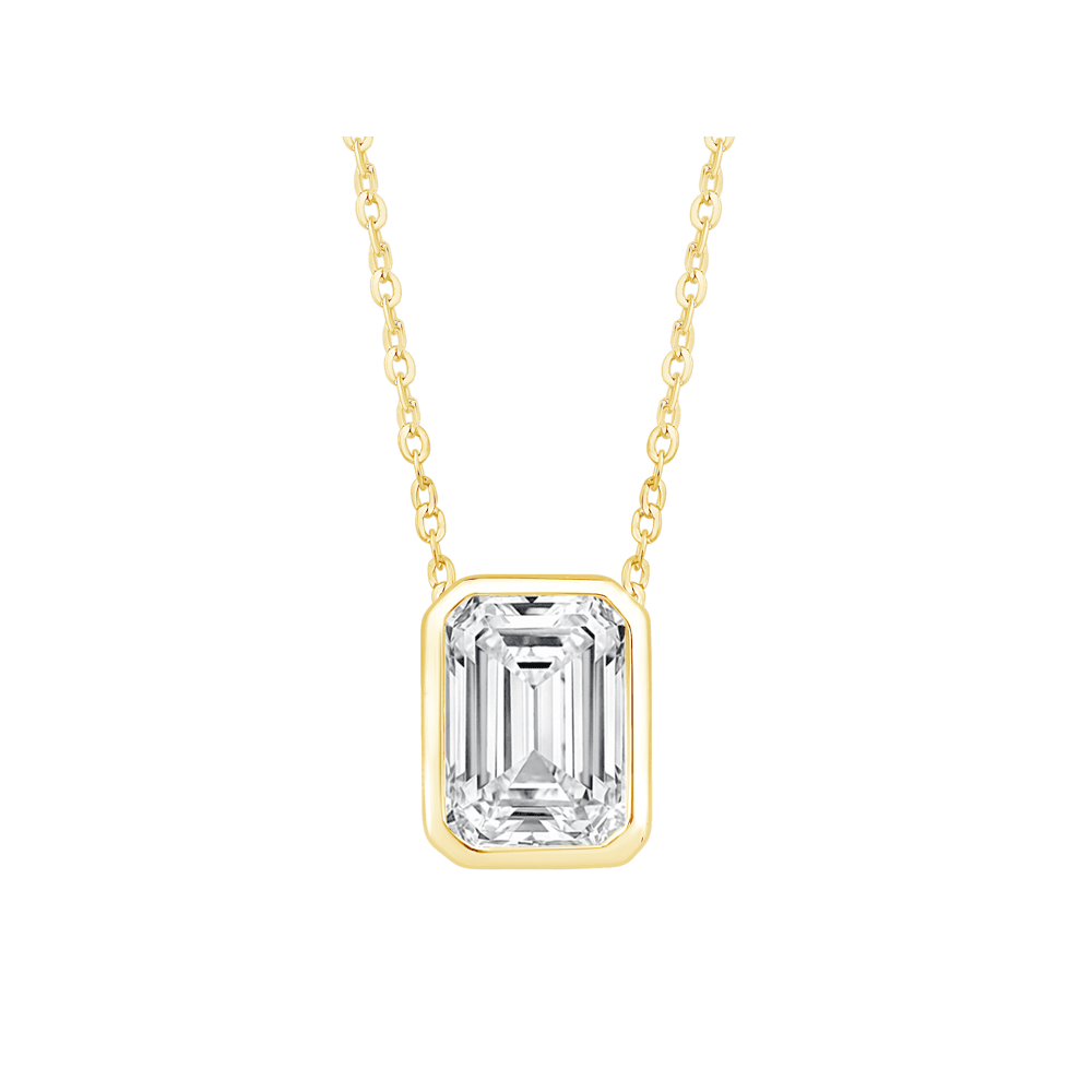 Emerald Cut Solitaire Necklace with 1/2ct of Laboratory Grown Diamonds in 9kt Yellow Gold Necklaces Bevilles 