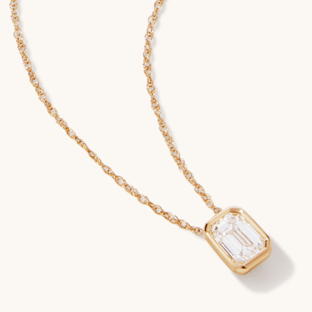 45cm Emerald Cut Solitaire Necklace with 0.50ct of Laboratory-Grown Diamonds in 9kt Yellow Gold Pendants Bevilles 