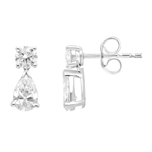 Pear Drop Stud Earrings with 1.50ct of Laboratory Grown Diamonds in 9ct White Gold Bevilles Jewellers 
