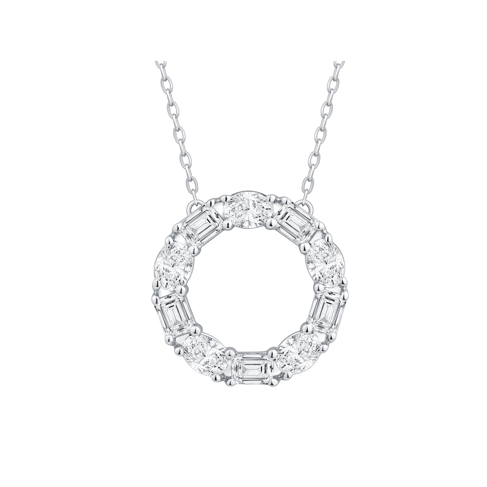 45cm Emerald Cut Circle Necklace with 2.00tw of Laboratory-Grown Diamonds in 9kt White Gold Pendants Bevilles 
