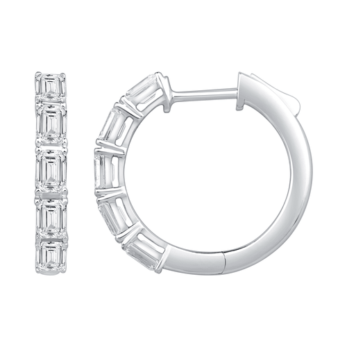 Emerald Cut Hoop Earrings with 2.00ct of Laboratory Grown Diamonds in 9ct White Gold Bevilles Jewellers 
