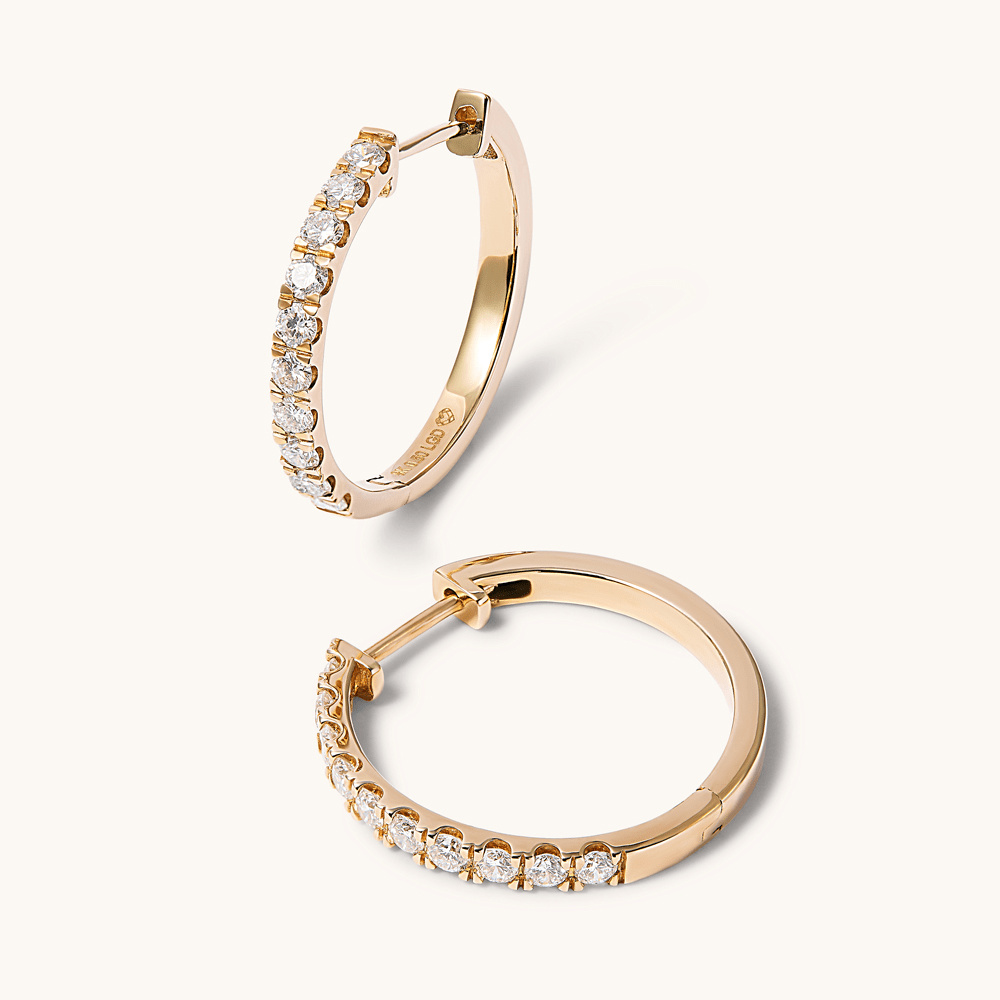 Hoop Earrings with 1.00tw of Laboratory-Grown Diamonds in 9kt Yellow Gold Earrings Bevilles 