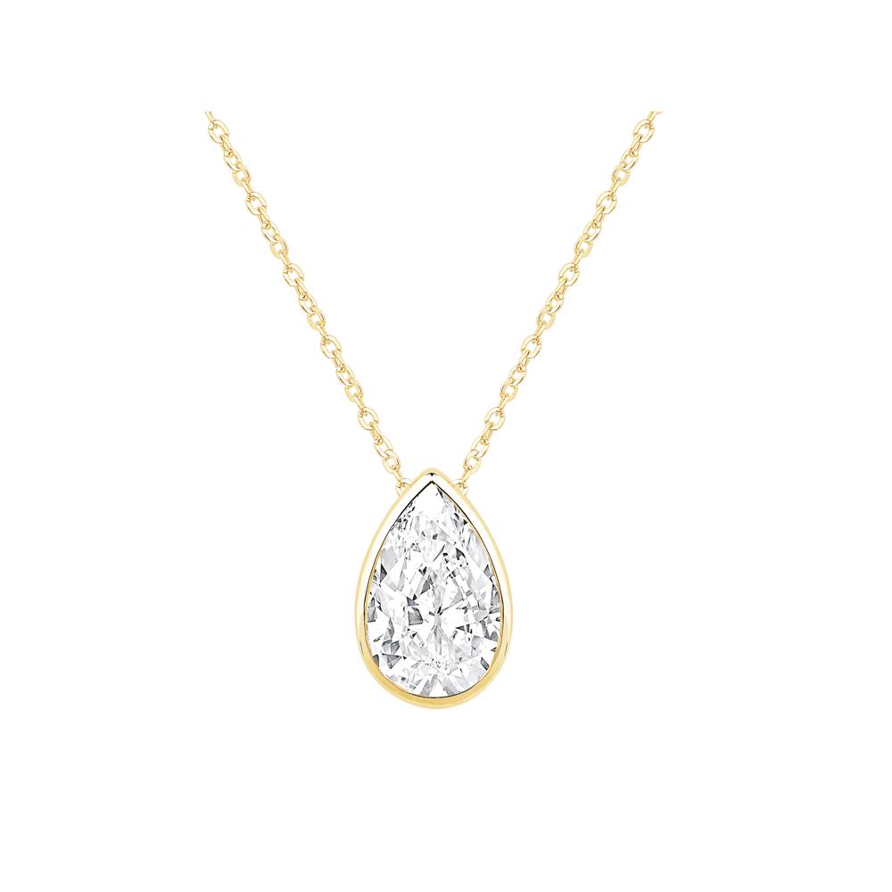 Pear Cut Solitaire Necklace with 1.00ct of Laboratory Grown Diamonds in 9kt Yellow Gold Necklaces Bevilles 