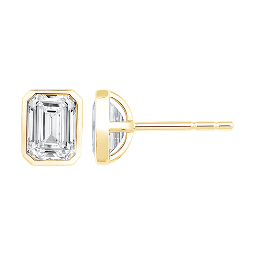 Emerald Cut Solitaire Stud Earrings with 2.00ct of Laboratory Grown Diamonds in 9kt Yellow Gold Earrings Bevilles 