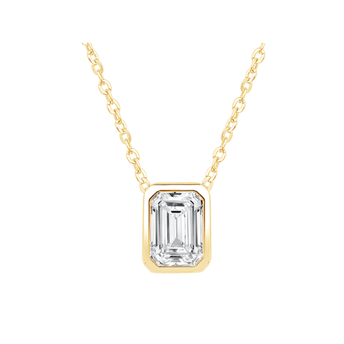 45cm Emerald Cut Solitaire Necklace with 1.00ct of Laboratory-Grown Diamonds in 9kt Yellow Gold Necklaces Bevilles 