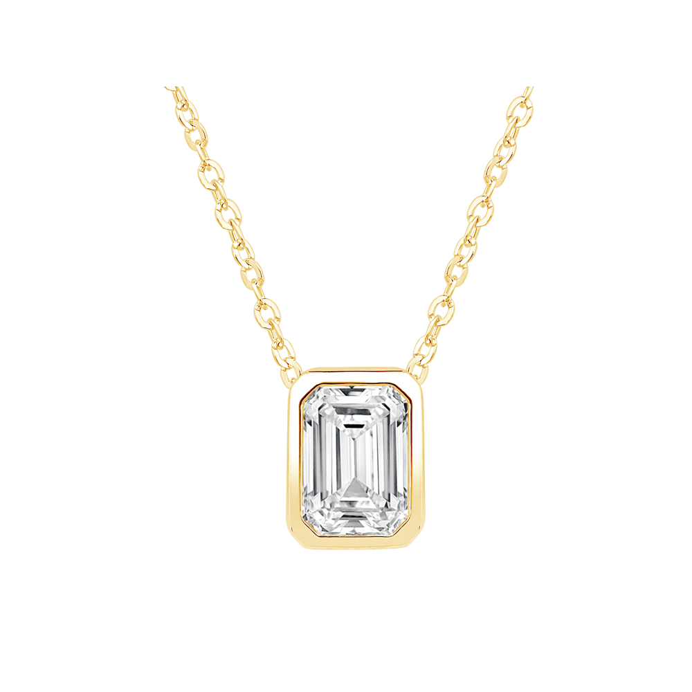 Emerald Cut Solitaire Necklace with 1.00ct of Laboratory Grown Diamonds in 9kt Yellow Gold Necklaces Bevilles 