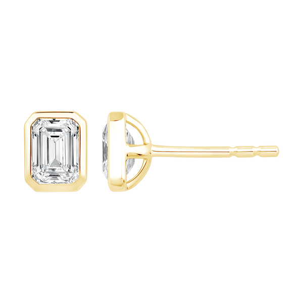 Emerald Cut Solitaire Stud Earrings with 1.00ct of Laboratory Grown Diamonds in 9kt Yellow Gold Earrings Bevilles 