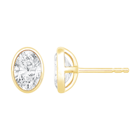 Oval Cut Solitaire Stud Earrings with 2.00ct of Laboratory Grown Diamonds in 9ct Yellow Gold Bevilles Jewellers 