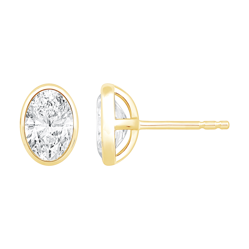 Oval Cut Solitaire Stud Earrings with 2.00ct of Laboratory Grown Diamonds in 9ct Yellow Gold Bevilles Jewellers 