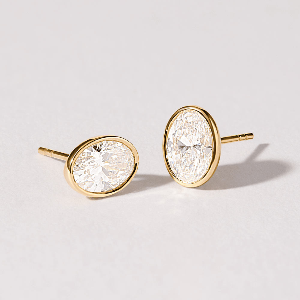Oval Cut Solitaire Stud Earrings with 2.00ct of Laboratory Grown Diamonds in 9kt Yellow Gold Earrings Bevilles 