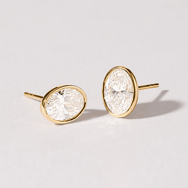 Oval Cut Solitaire Stud Earrings with 2.00ct of Laboratory Grown Diamonds in 9kt Yellow Gold Earrings Bevilles 