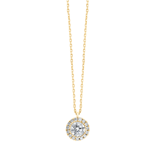 Halo Stud Earring and Necklace Set with 3/4ct of Laboratory Grown Diamonds in 9ct Yellow Gold Bevilles Jewellers 