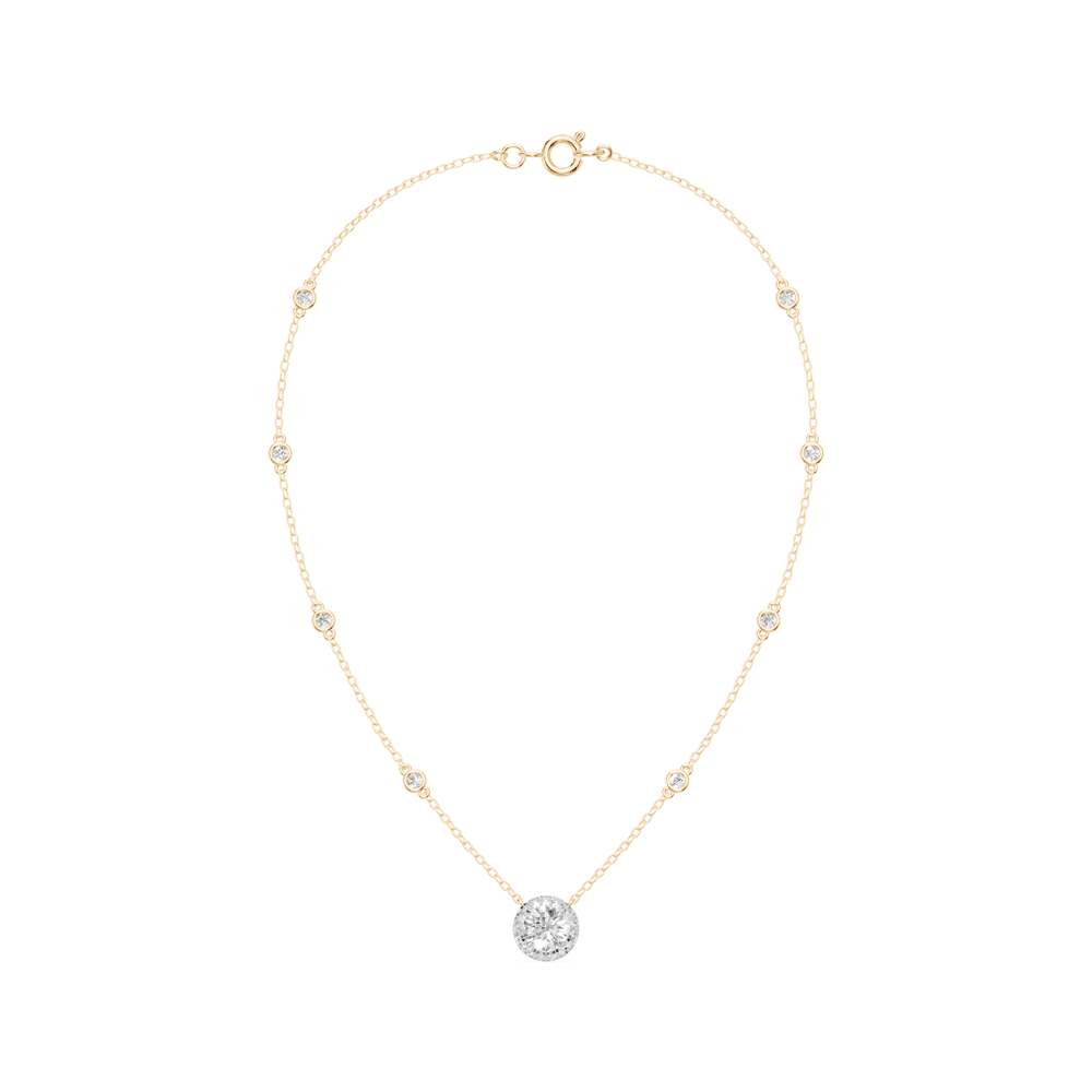 Halo Station Necklace with 1.00ct of Laboratory Grown Diamonds in 9ct Yellow Gold Bevilles Jewellers 