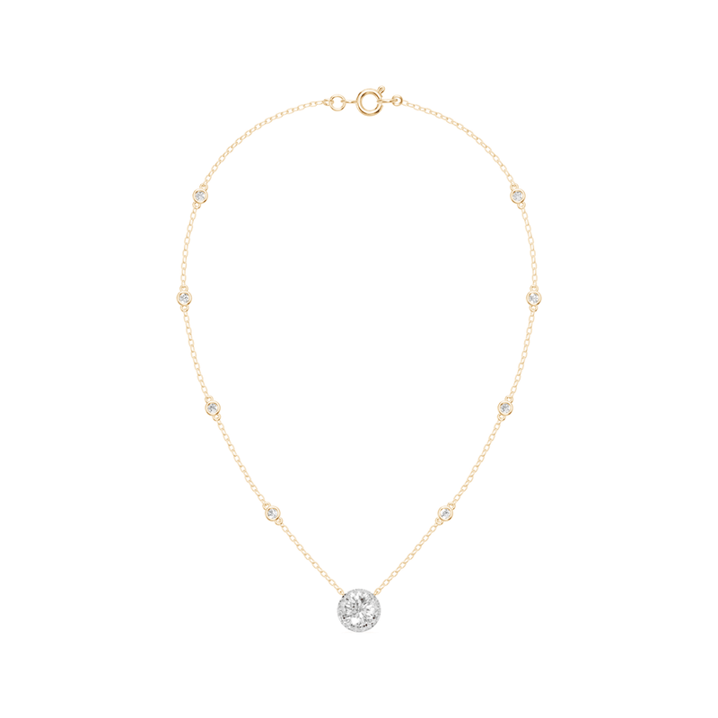 Halo Station Necklace with 1.00ct of Laboratory Grown Diamonds in 9ct Yellow Gold Bevilles Jewellers 