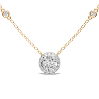 Halo Station Necklace with 1.00ct of Laboratory Grown Diamonds in 9ct Yellow Gold Bevilles Jewellers 
