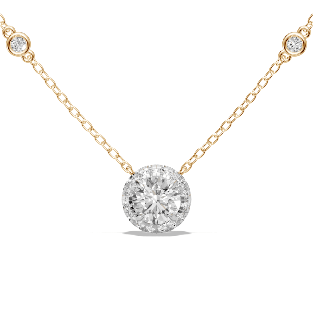 Halo Station Necklace with 1.00ct of Laboratory Grown Diamonds in 9ct Yellow Gold Bevilles Jewellers 