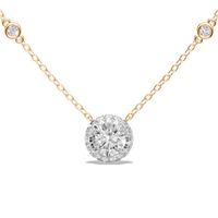 45cm Halo Station Necklace with 1.00tw of Laboratory-Grown Diamonds in 9kt Yellow Gold Pendants Bevilles 