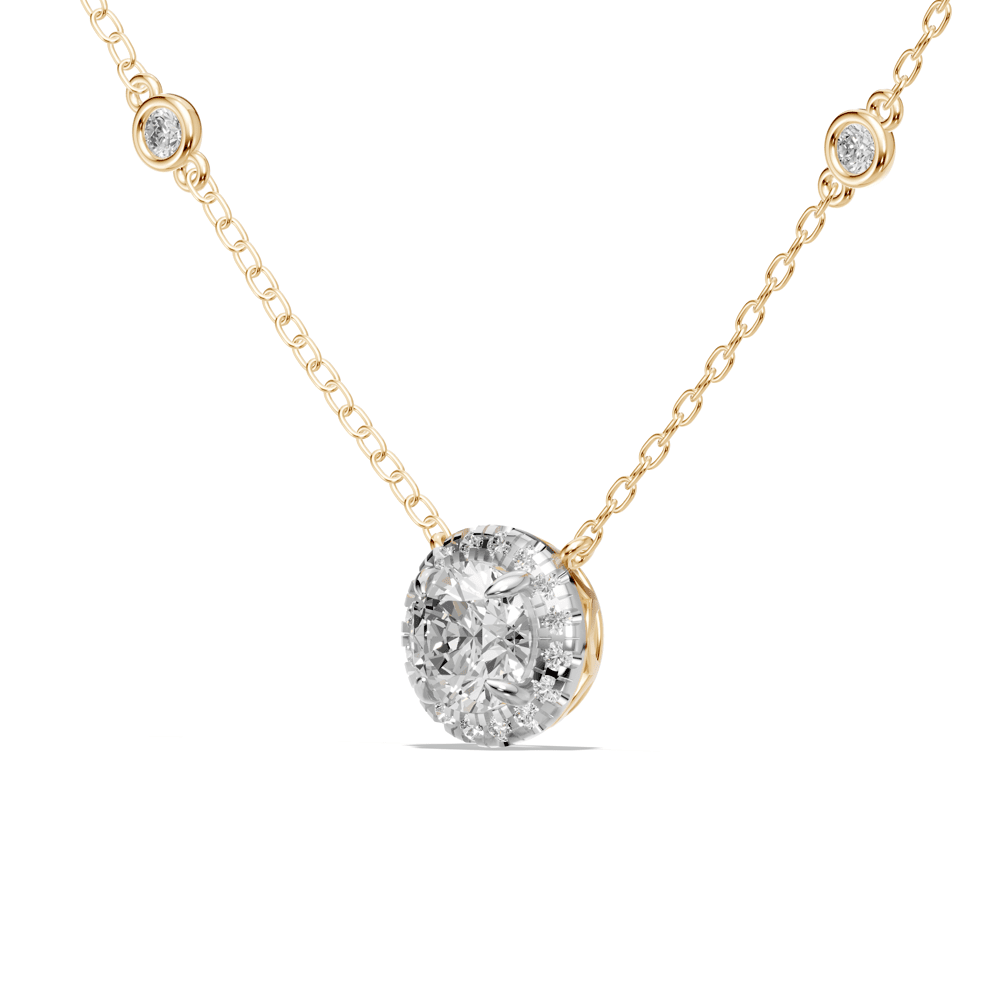 45cm Halo Station Necklace with 1.00tw of Laboratory-Grown Diamonds in 9kt Yellow Gold Pendants Bevilles 