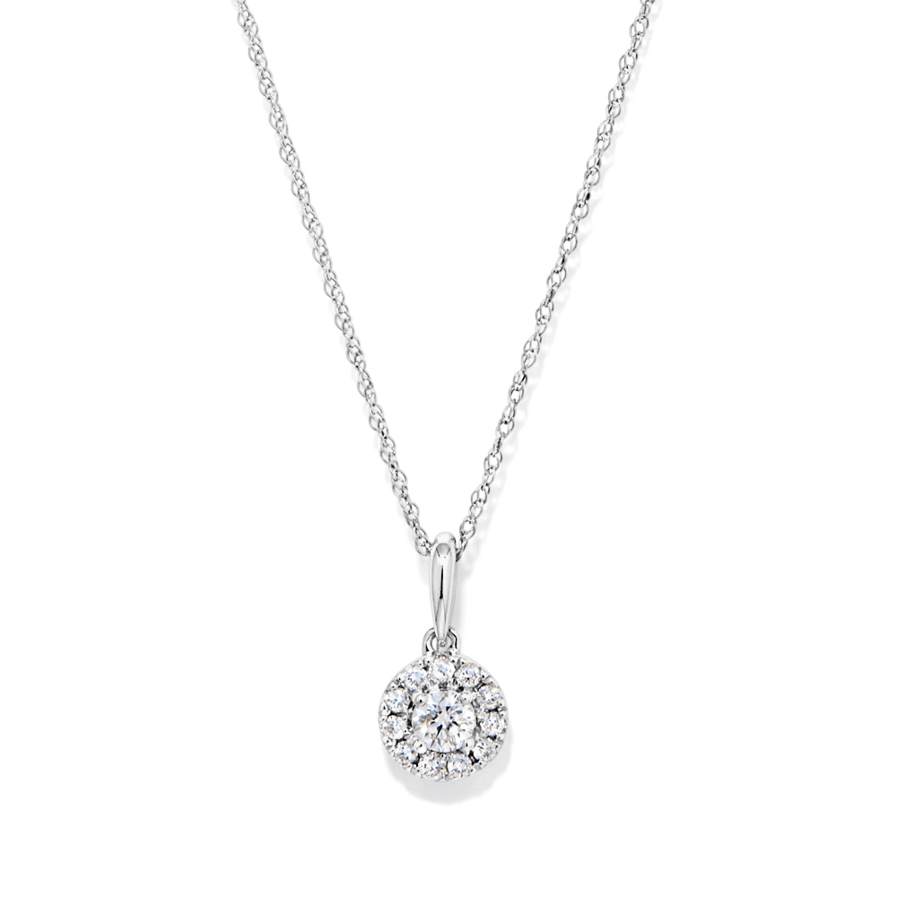 45cm Halo Solitaire Pendant Necklace with 0.25tw of Laboratory-Grown Diamonds in Sterling Silver and Platinum Pendants Bevilles 