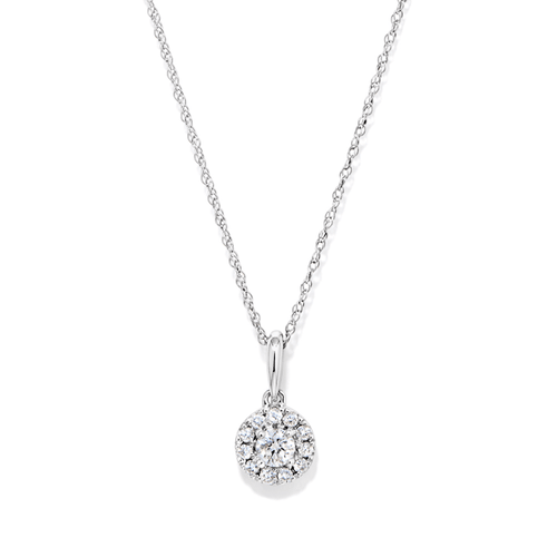 45cm Halo Solitaire Pendant Necklace with 0.25tw of Laboratory-Grown Diamonds in Sterling Silver and Platinum Pendants Bevilles 