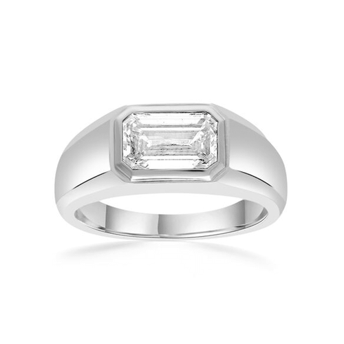 2.00ct Laboratory Grown Diamond Emerald Cut Solitaire Men's Ring in Sterling Silver and Platinum Bevilles Jewellers 