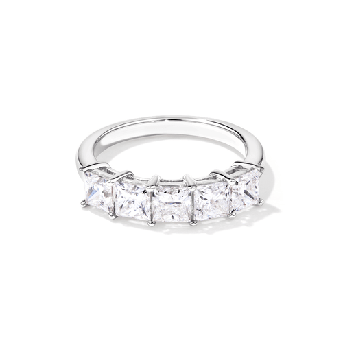 5 Stone Princess Cut Ring with 2.00tw of Laboratory-Grown Diamonds in Sterling Silver and Platinum Rings Bevilles 