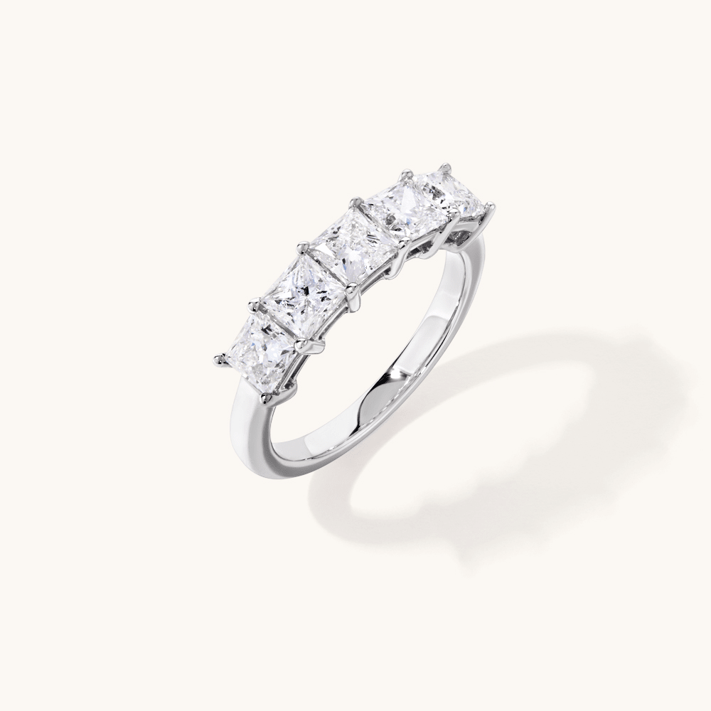 5 Stone Princess Cut Ring with 2.00tw of Laboratory-Grown Diamonds in Sterling Silver and Platinum Rings Bevilles 