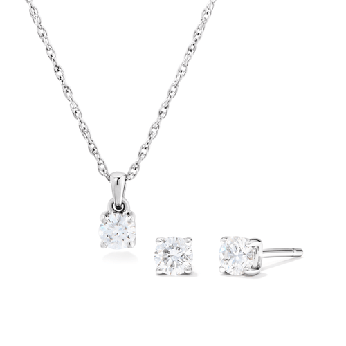Earring and Necklace Set with 0.50tw of Laboratory-Grown Diamonds in Sterling Silver and Platinum Bevilles 