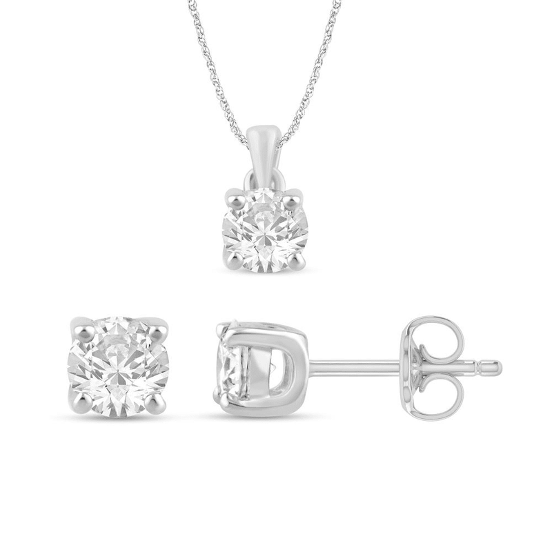 Earring and Necklace Set with 1/2ct of Laboratory Grown Diamonds in Sterling Silver and Platinum Bevilles Jewellers 