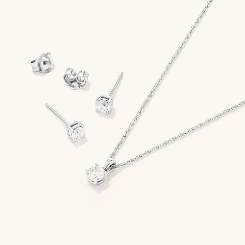 Earring and Necklace Set with 0.50tw of Laboratory-Grown Diamonds in Sterling Silver and Platinum Bevilles 