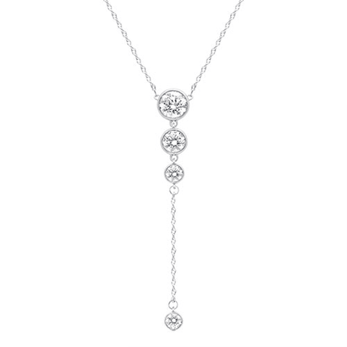 Bezel Set Lariat Necklace with 1.00ct of Laboratory Grown Diamonds in Sterling Silver and Platinum Bevilles Jewellers 