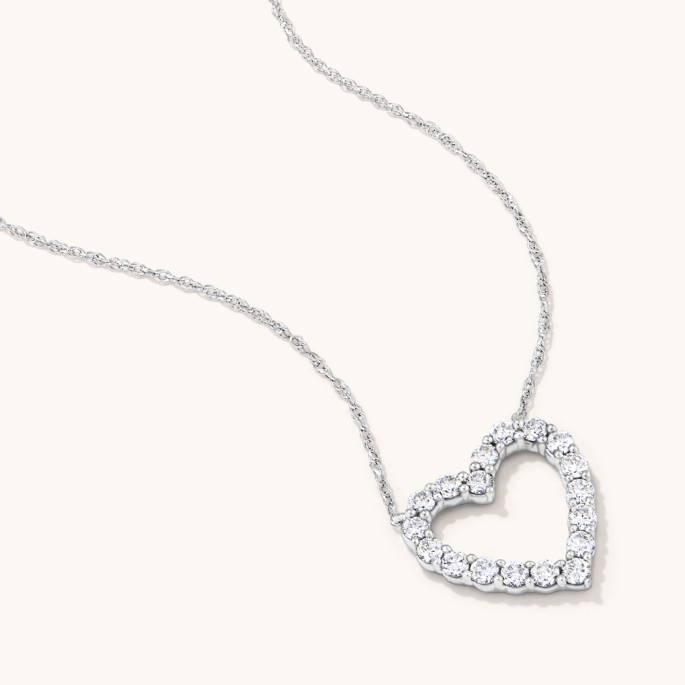 45cm Heart Pendant Necklace with 0.50tw of Laboratory-Grown Diamonds in Sterling Silver and Platinum Pendants Bevilles 