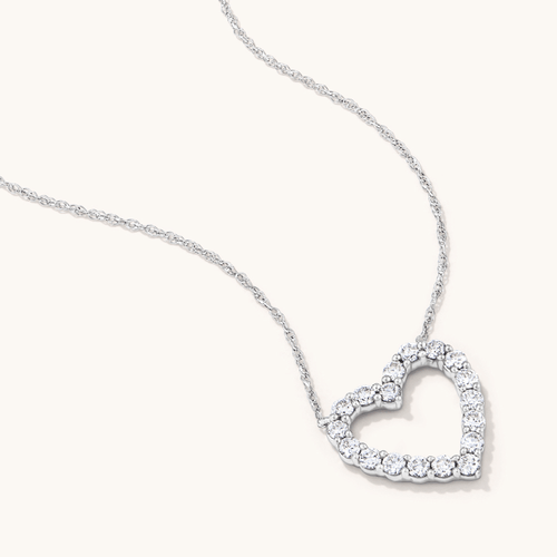45cm Heart Pendant Necklace with 0.50tw of Laboratory-Grown Diamonds in Sterling Silver and Platinum Pendants Bevilles 