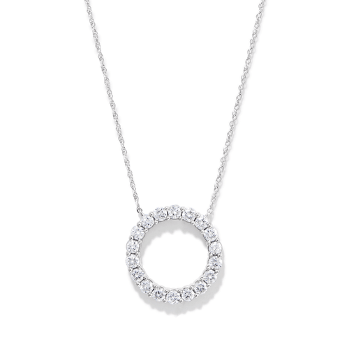 45cm Open Circle Pendant Necklace with 1.00tw of Laboratory-Grown Diamonds in Sterling Silver and Platinum Pendants Bevilles 