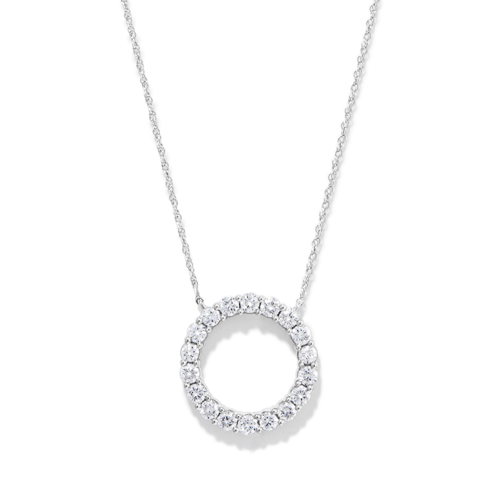 45cm Open Circle Pendant Necklace with 1.00tw of Laboratory-Grown Diamonds in Sterling Silver and Platinum Pendants Bevilles 