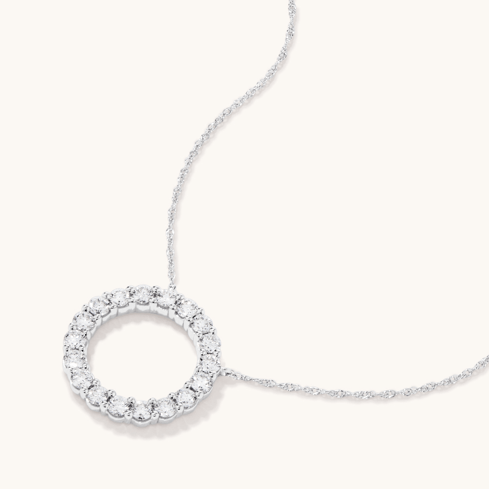 45cm Open Circle Pendant Necklace with 1.00tw of Laboratory-Grown Diamonds in Sterling Silver and Platinum Pendants Bevilles 
