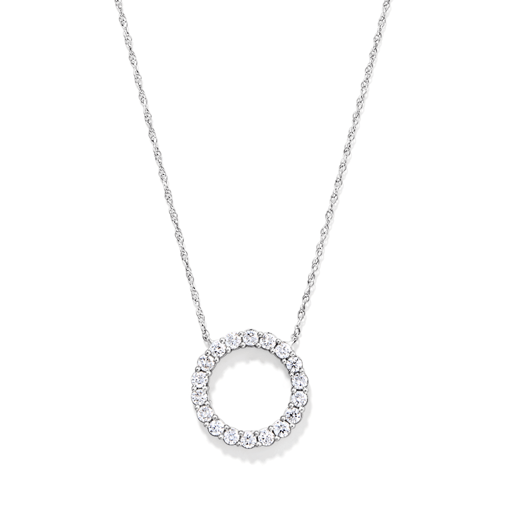 45cm Circle Pendant Necklace with 0.50tw of Laboratory-Grown Diamonds in Sterling Silver and Platinum Pendants Bevilles 