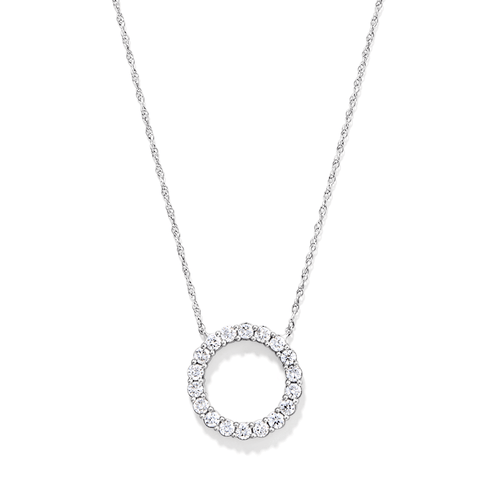 45cm Circle Pendant Necklace with 0.50tw of Laboratory-Grown Diamonds in Sterling Silver and Platinum Pendants Bevilles 