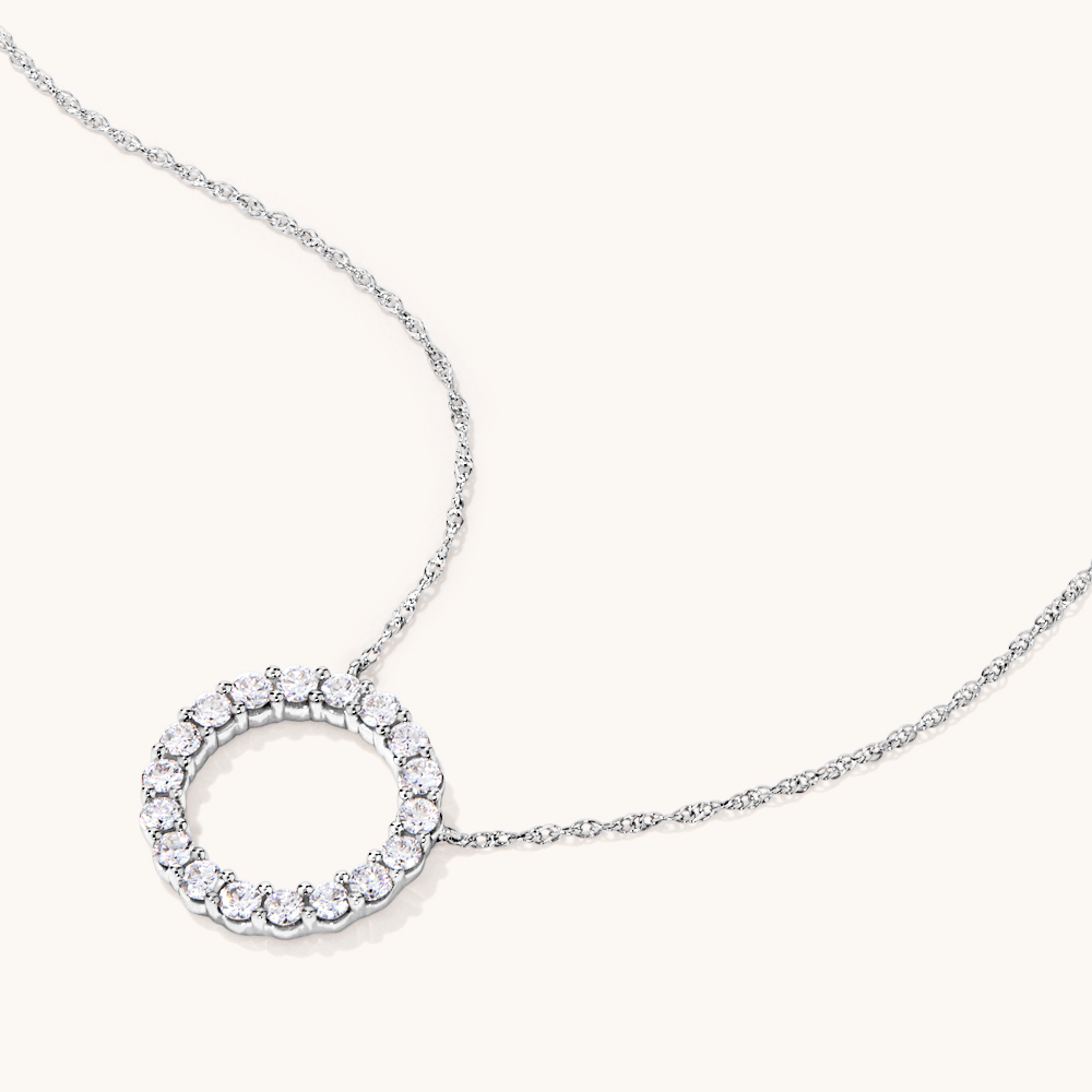 45cm Circle Pendant Necklace with 0.50tw of Laboratory-Grown Diamonds in Sterling Silver and Platinum Pendants Bevilles 