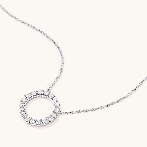 45cm Circle Pendant Necklace with 0.50tw of Laboratory-Grown Diamonds in Sterling Silver and Platinum Pendants Bevilles 