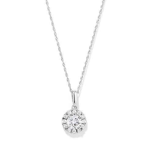 45cm Solitaire Halo Necklace with 1.00tw of Laboratory-Grown Diamonds in Sterling Silver and Platinum Pendants Bevilles 