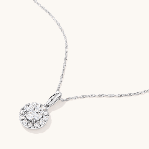 45cm Solitaire Halo Necklace with 1.00tw of Laboratory-Grown Diamonds in Sterling Silver and Platinum Pendants Bevilles 
